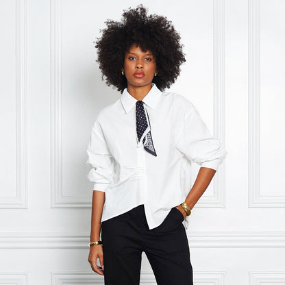 Jamie Ruched Poplin Button-Down with Scarf