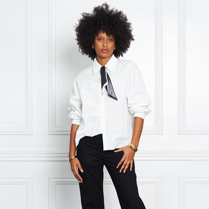 Jamie Ruched Poplin Button-Down with Scarf