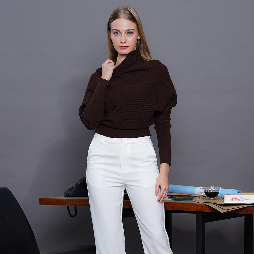 Laudine Dolman-sleeve ribbed knit blouse