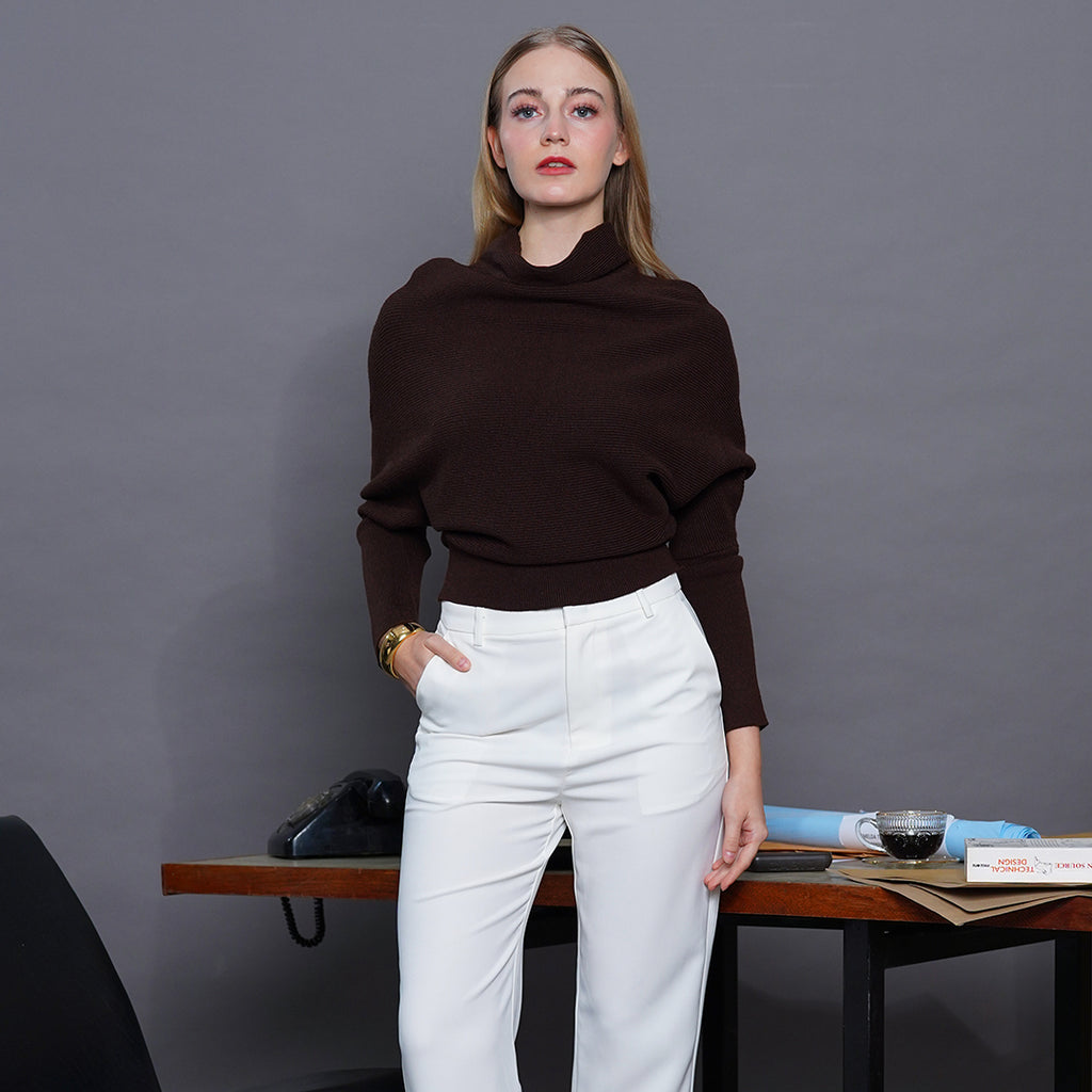 Laudine Dolman-sleeve ribbed knit blouse