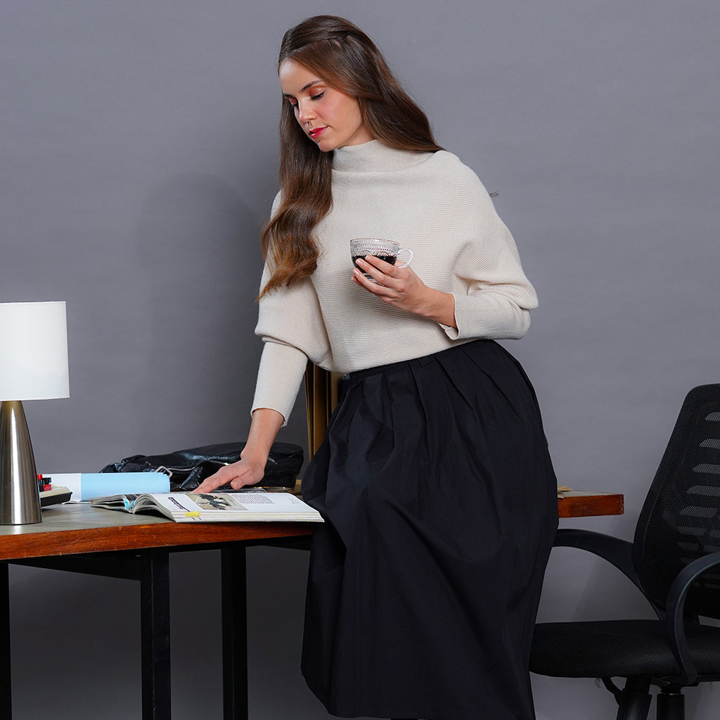 Laudine Dolman-sleeve ribbed knit blouse