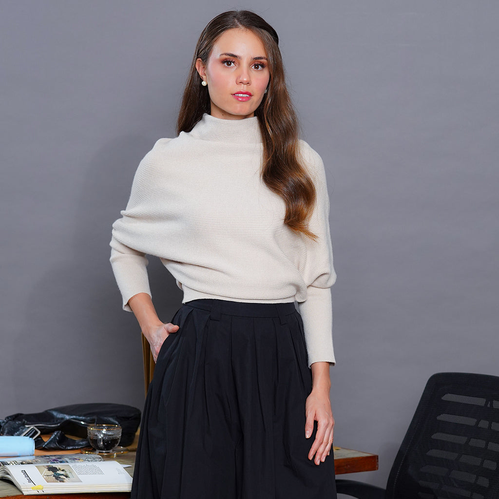 Laudine Dolman-sleeve ribbed knit blouse