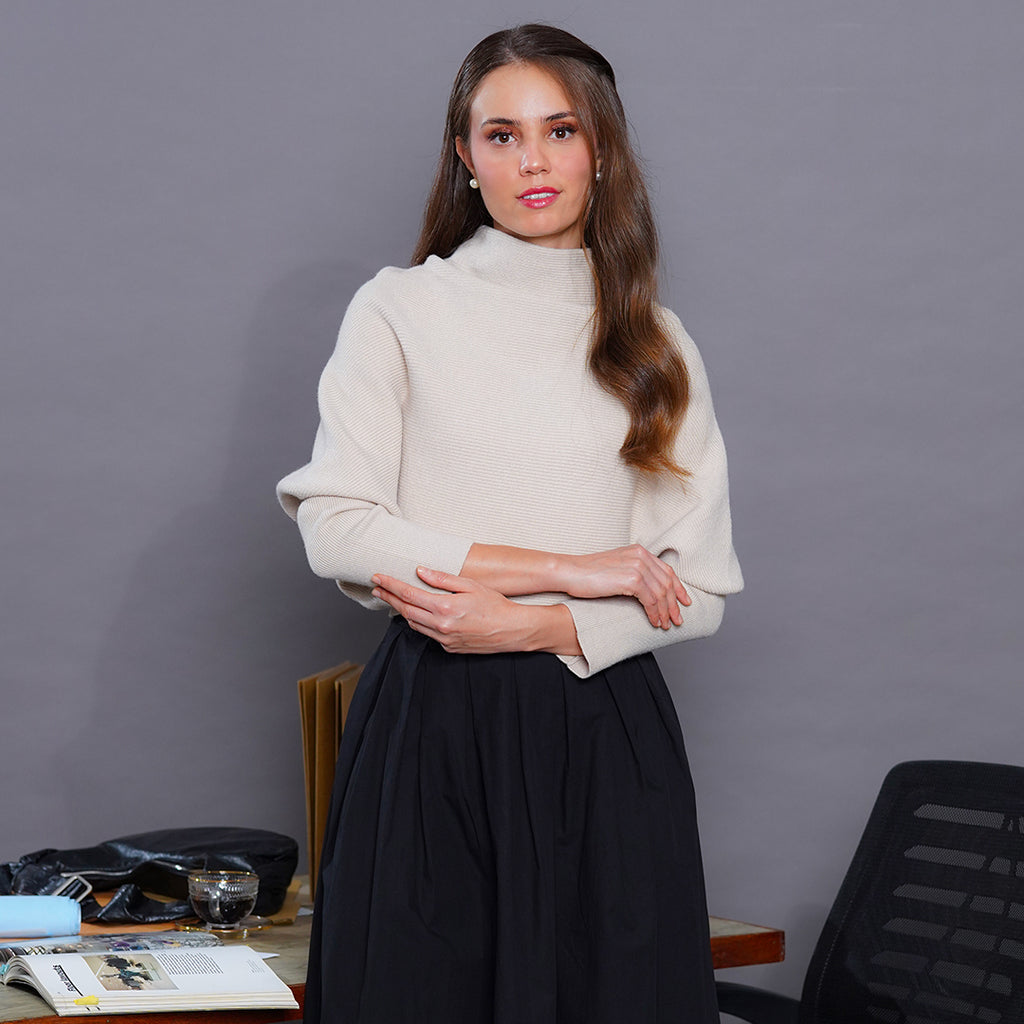 Laudine Dolman-sleeve ribbed knit blouse