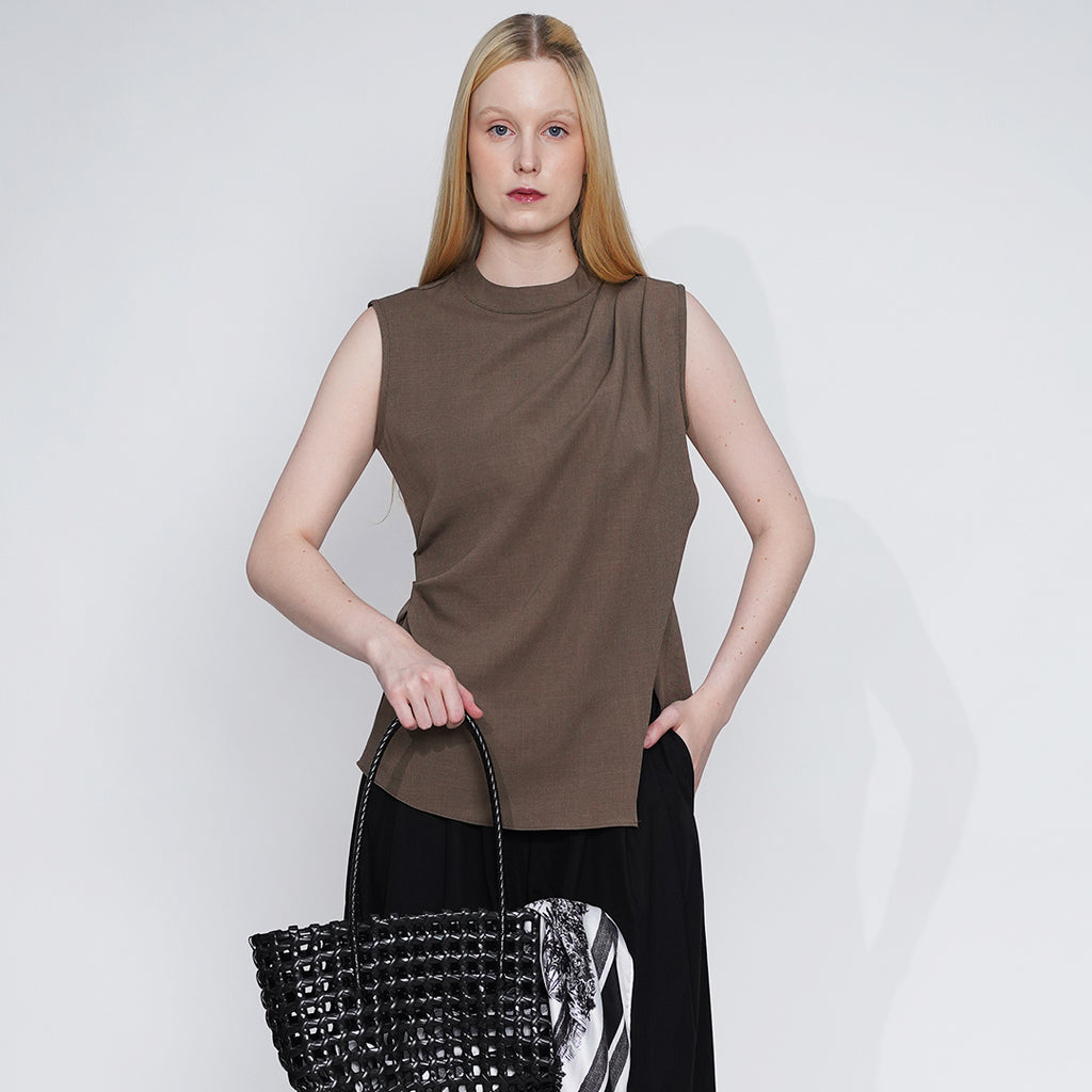 Farrah Draped Mock-Neck Sleeveless Top