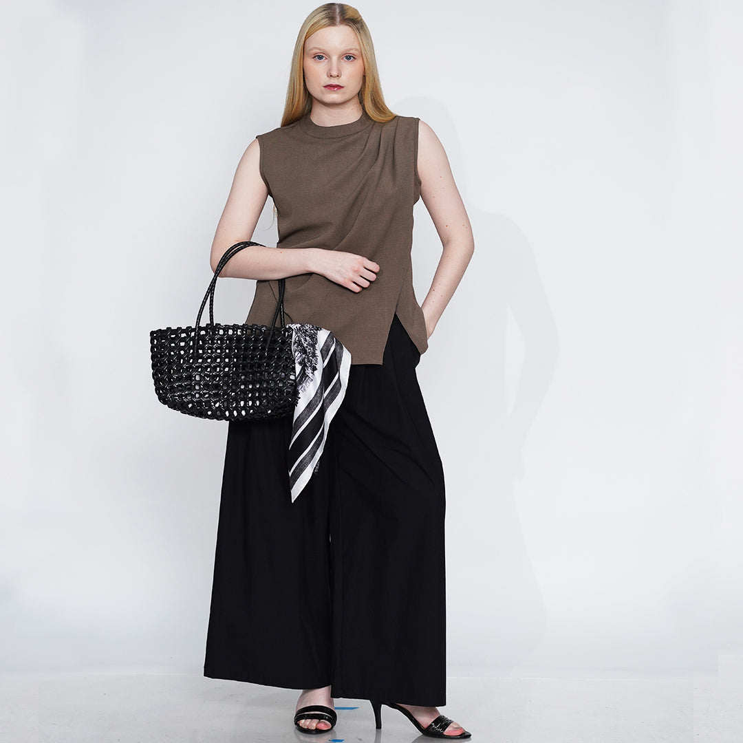 Farrah Draped Mock-Neck Sleeveless Top