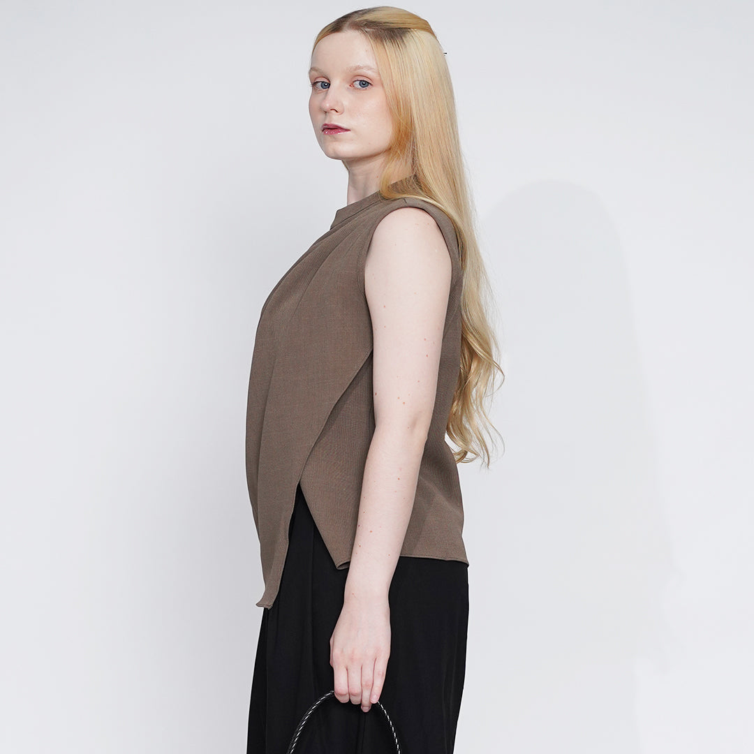 Farrah Draped Mock-Neck Sleeveless Top