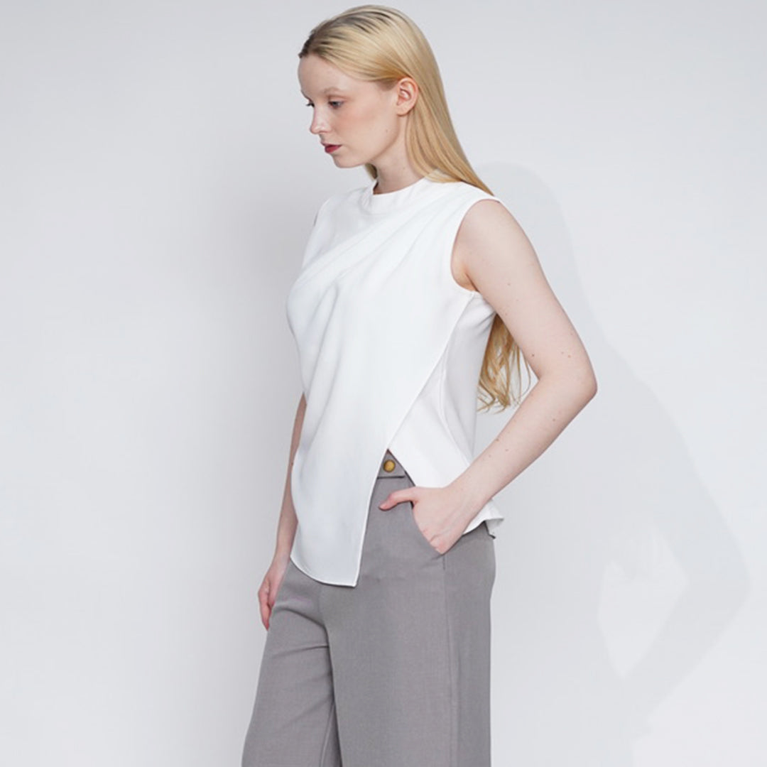 Farrah Draped Mock-Neck Sleeveless Top