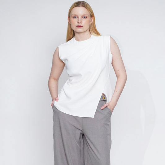 Farrah Draped Mock-Neck Sleeveless Top