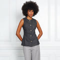 Denim Tailored Sleeveless Button-Front Blouse