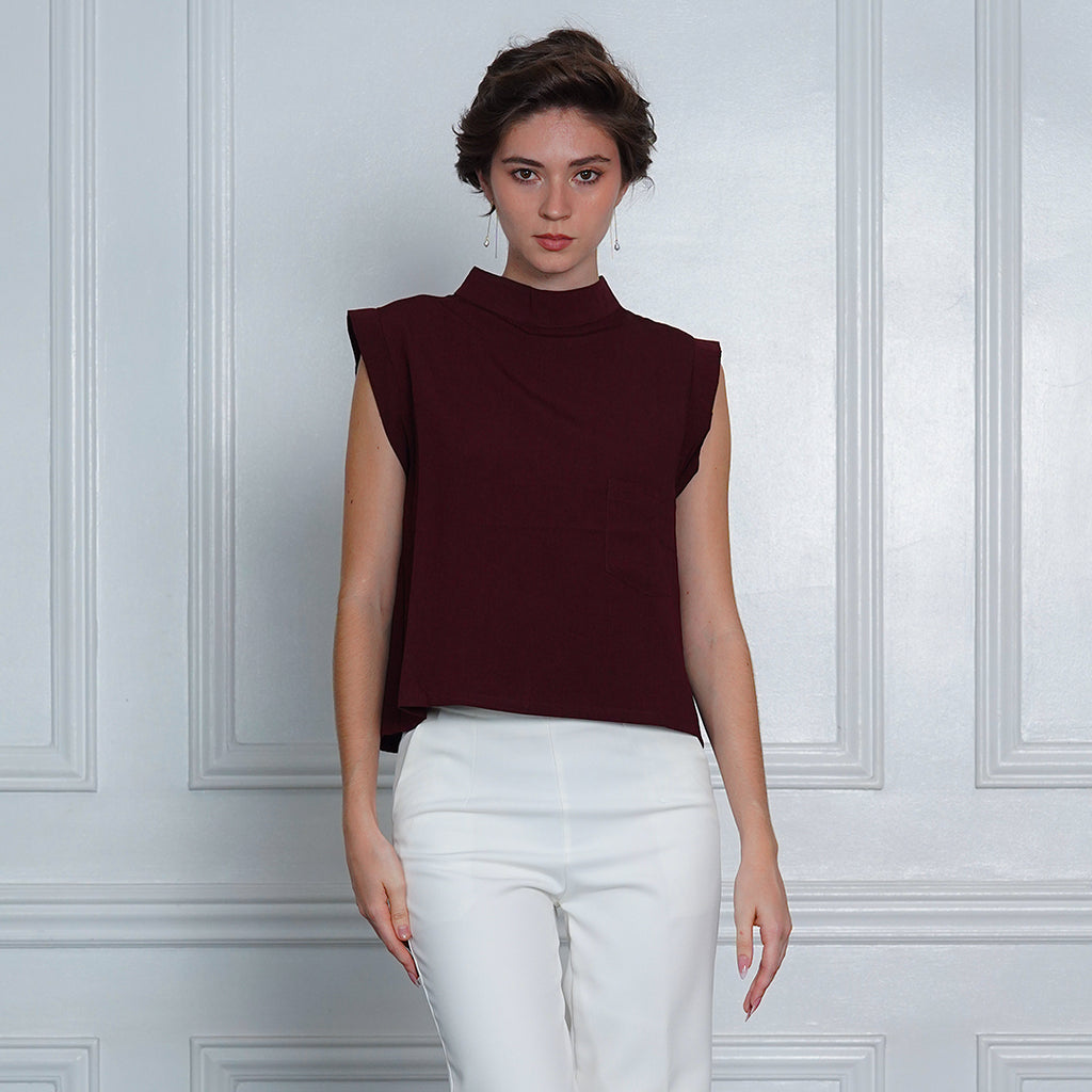 Lucia High-Neck Muscle Tee with Chest Pocket