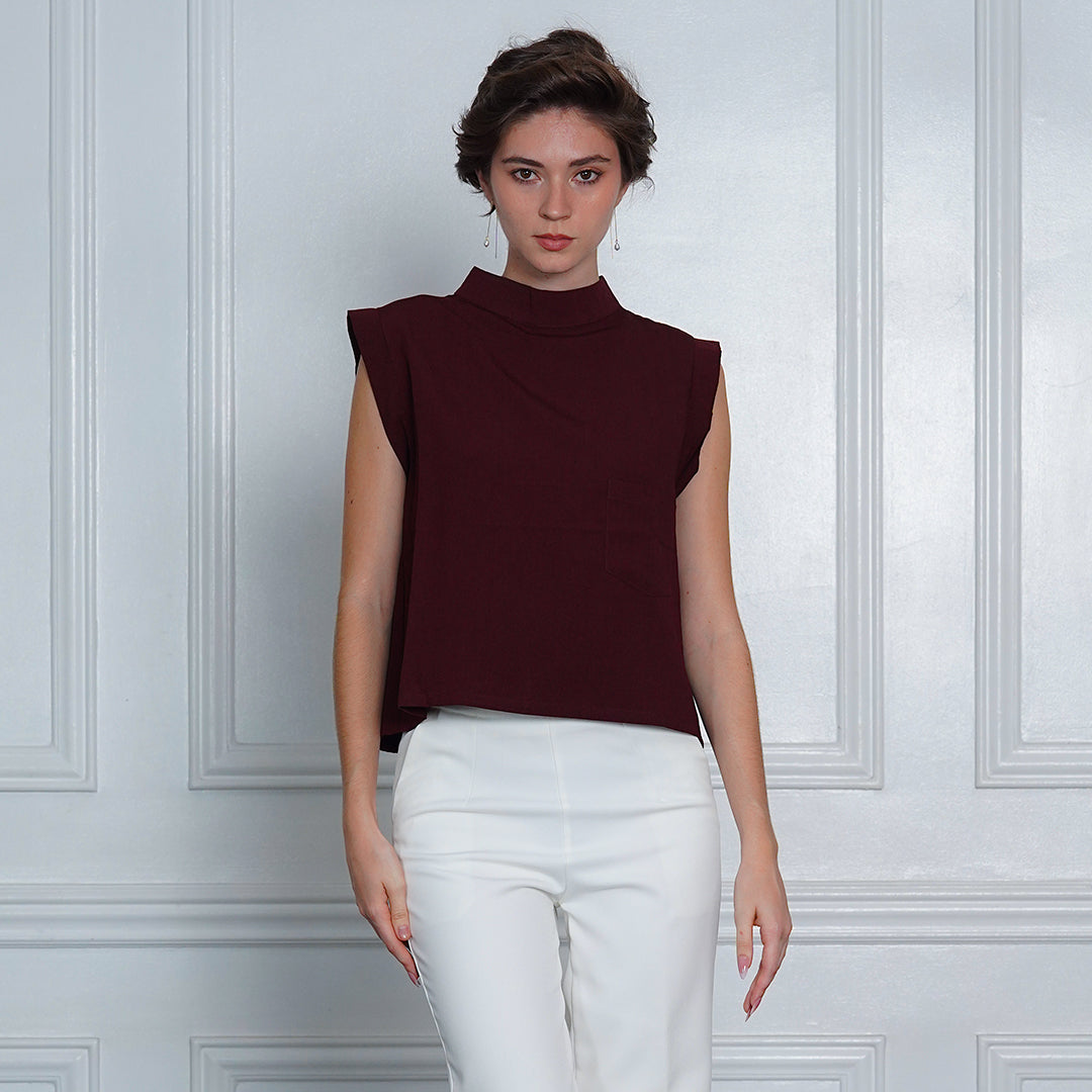 Lucia High-Neck Muscle Tee with Chest Pocket