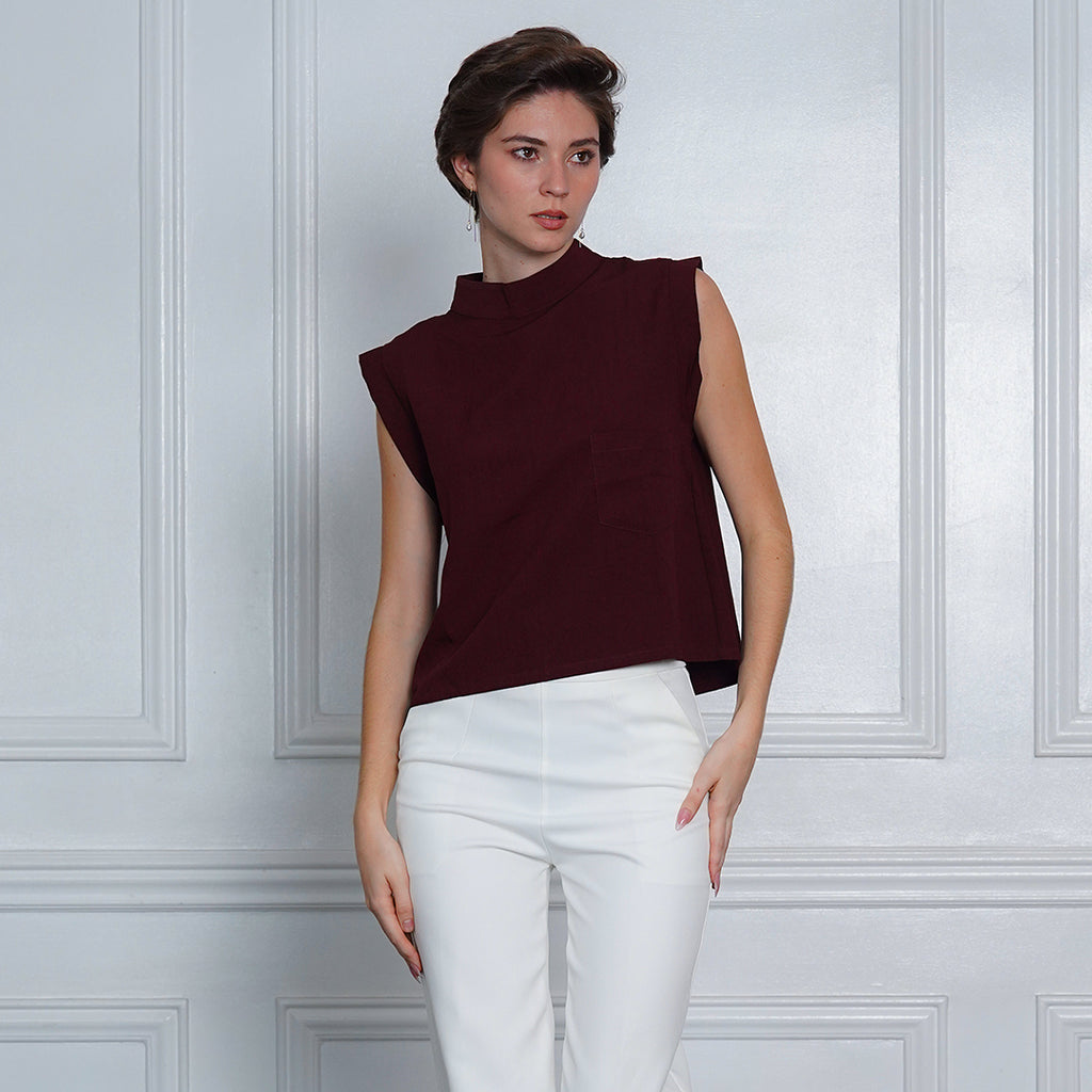 Lucia High-Neck Muscle Tee with Chest Pocket