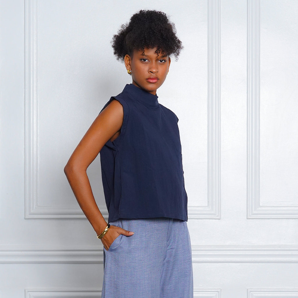 Lucia High-Neck Muscle Tee with Chest Pocket