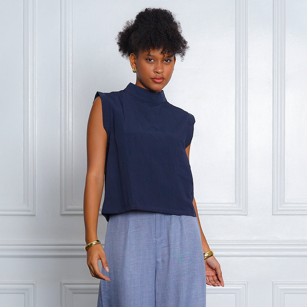 Lucia High-Neck Muscle Tee with Chest Pocket