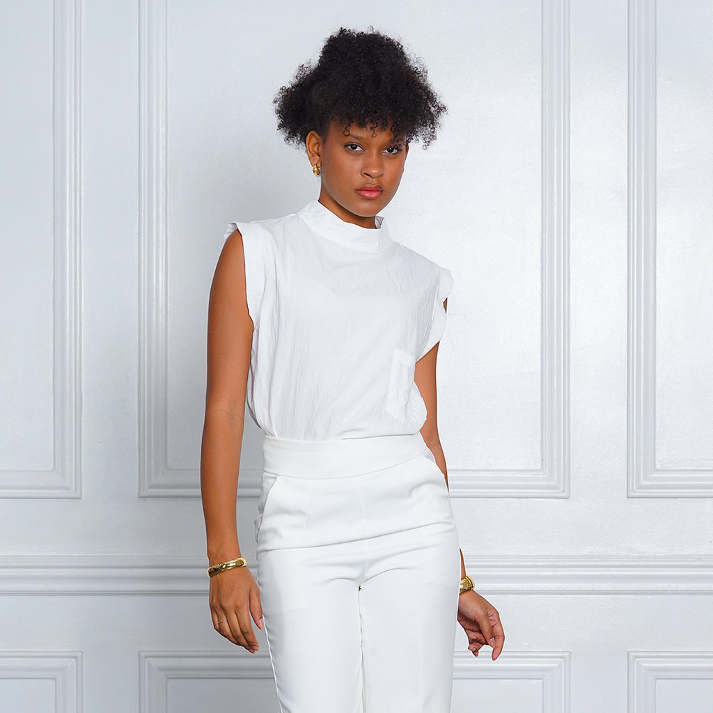 Lucia High-Neck Muscle Tee with Chest Pocket