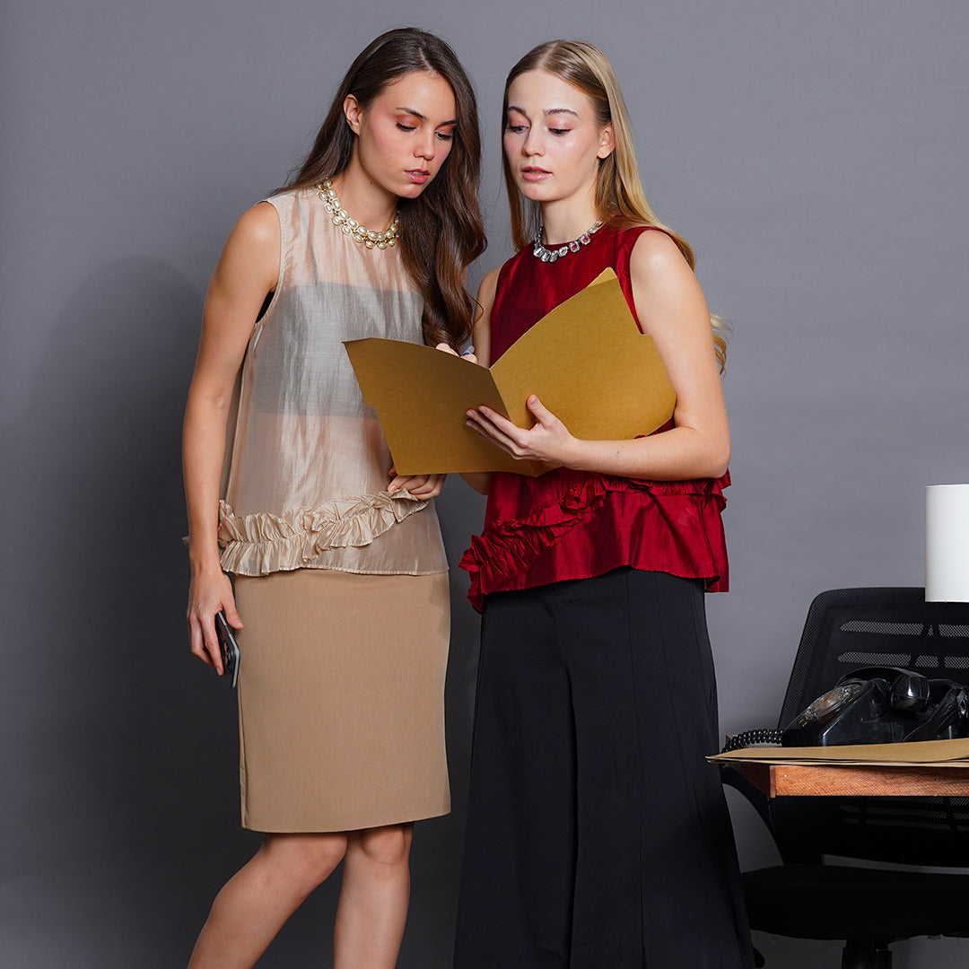 Latina Sheer Silk-Blend Sleeveless Blouse with Asymmetrical Ruffle Detail