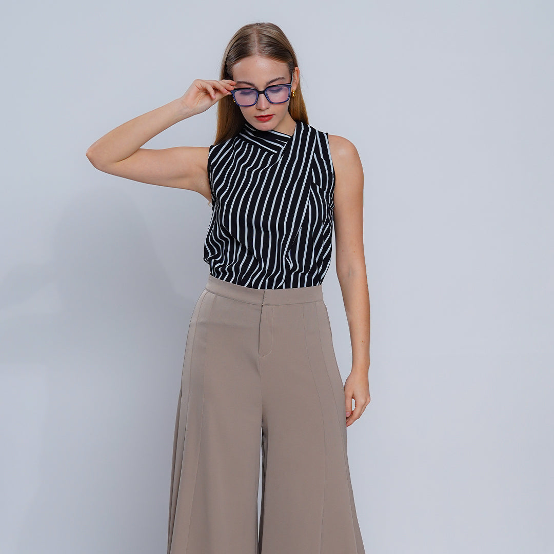 Lila Striped Pussy-Bow Blouse with Back Tie Detail