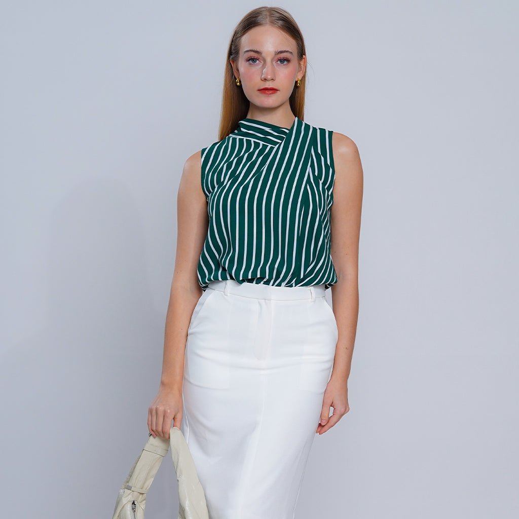 Lila Striped Pussy-Bow Blouse with Back Tie Detail