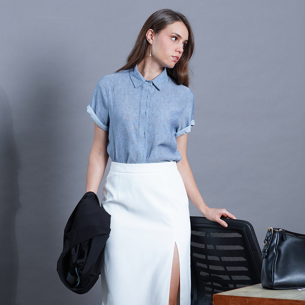 Lara Short Sleeve Hidden Placket Blouse