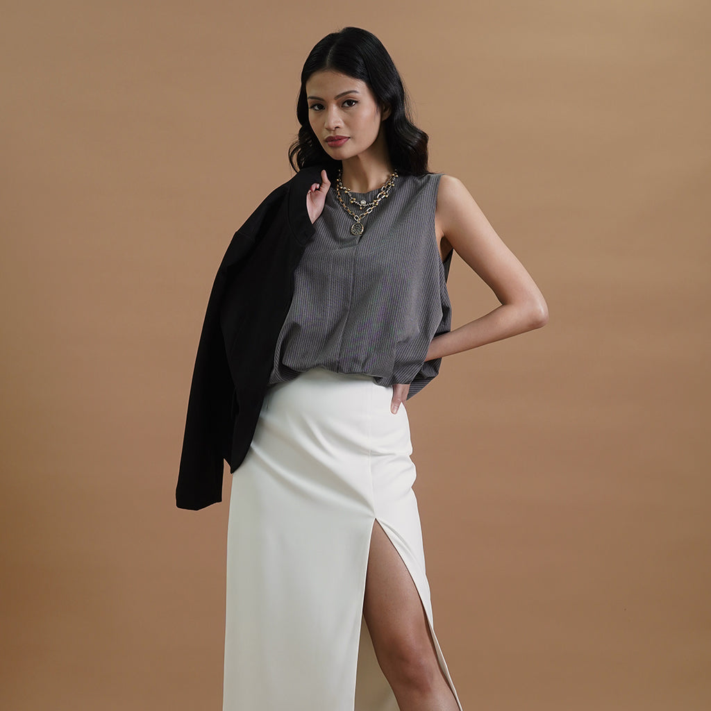 Ingrid Sleeveless Elastic-Hem Stripe Blouse