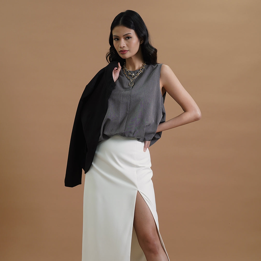 Ingrid Sleeveless Elastic-Hem Stripe Blouse