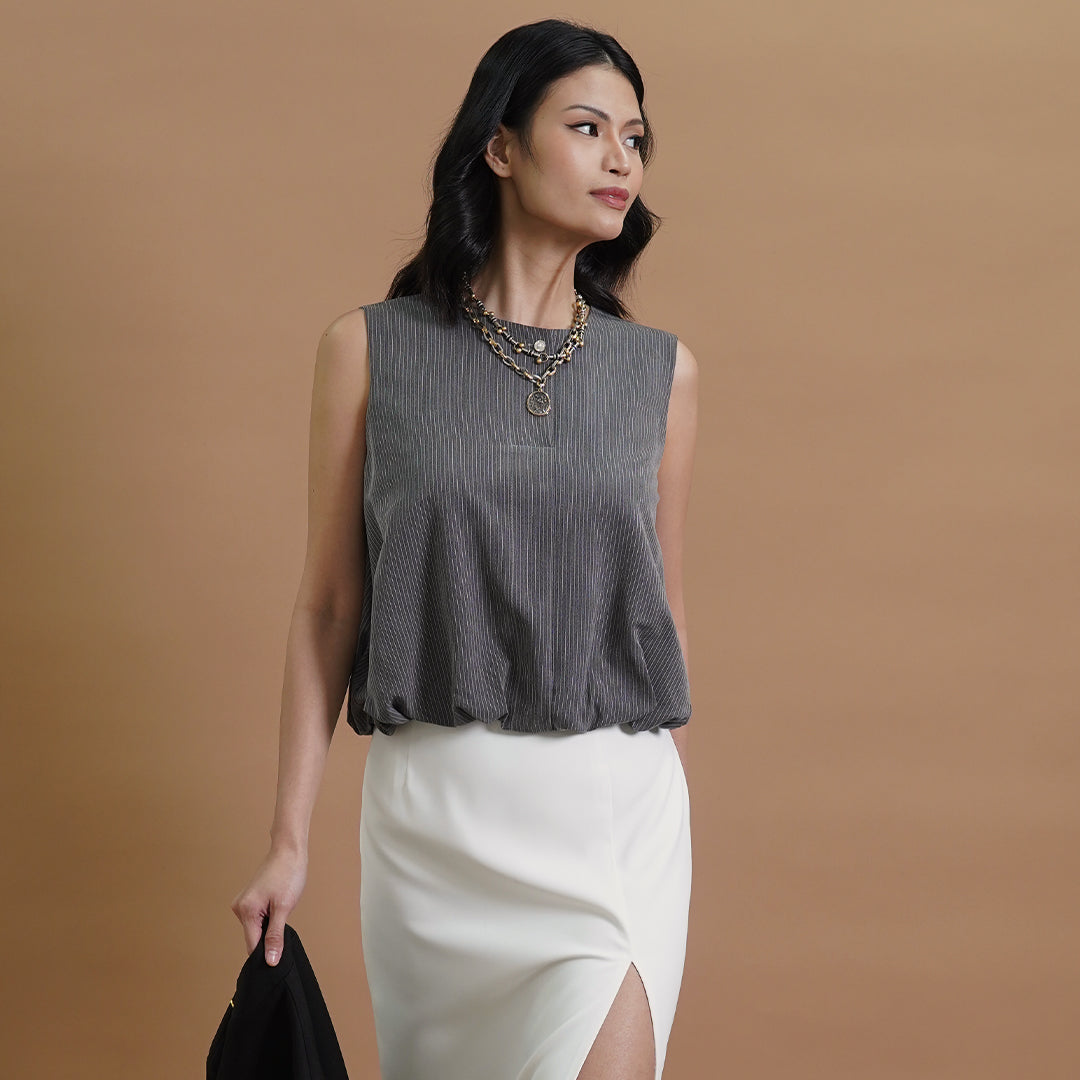Ingrid Sleeveless Elastic-Hem Stripe Blouse