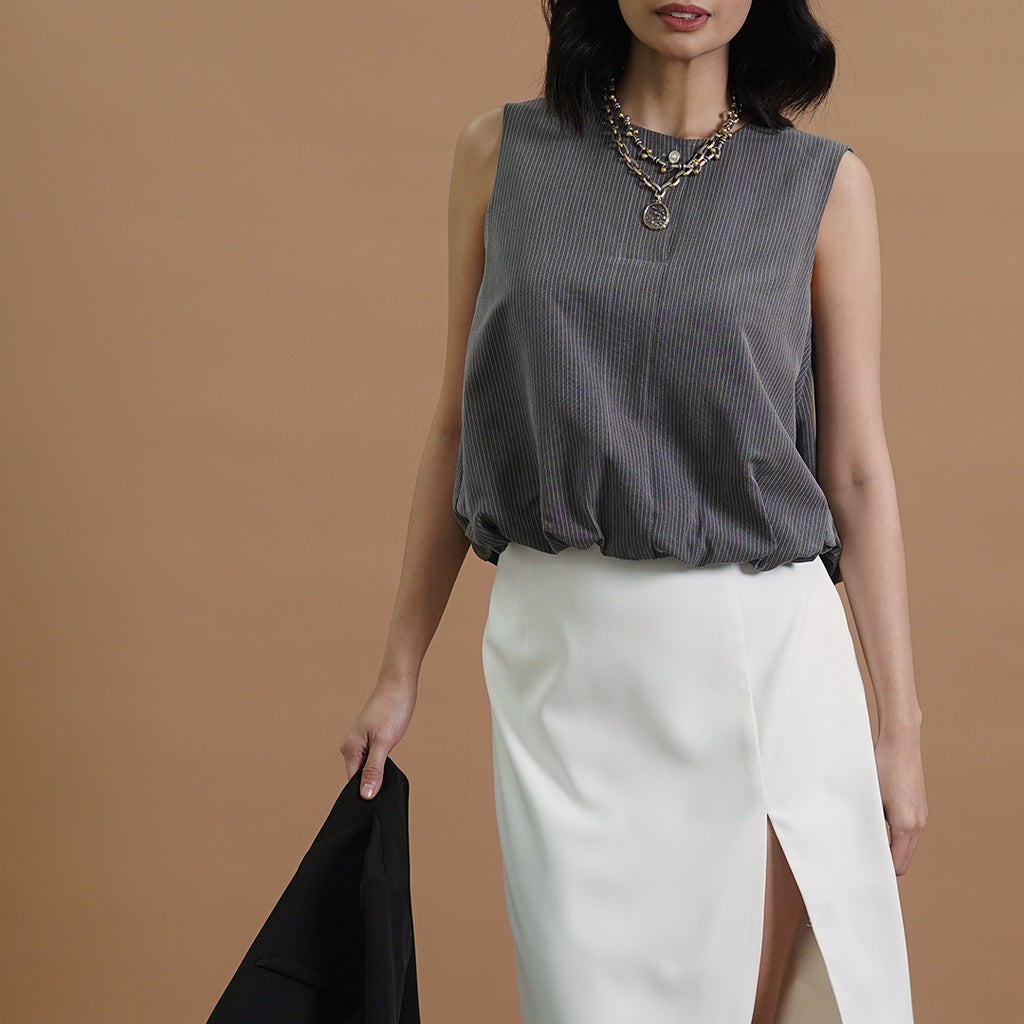 Ingrid Sleeveless Elastic-Hem Stripe Blouse