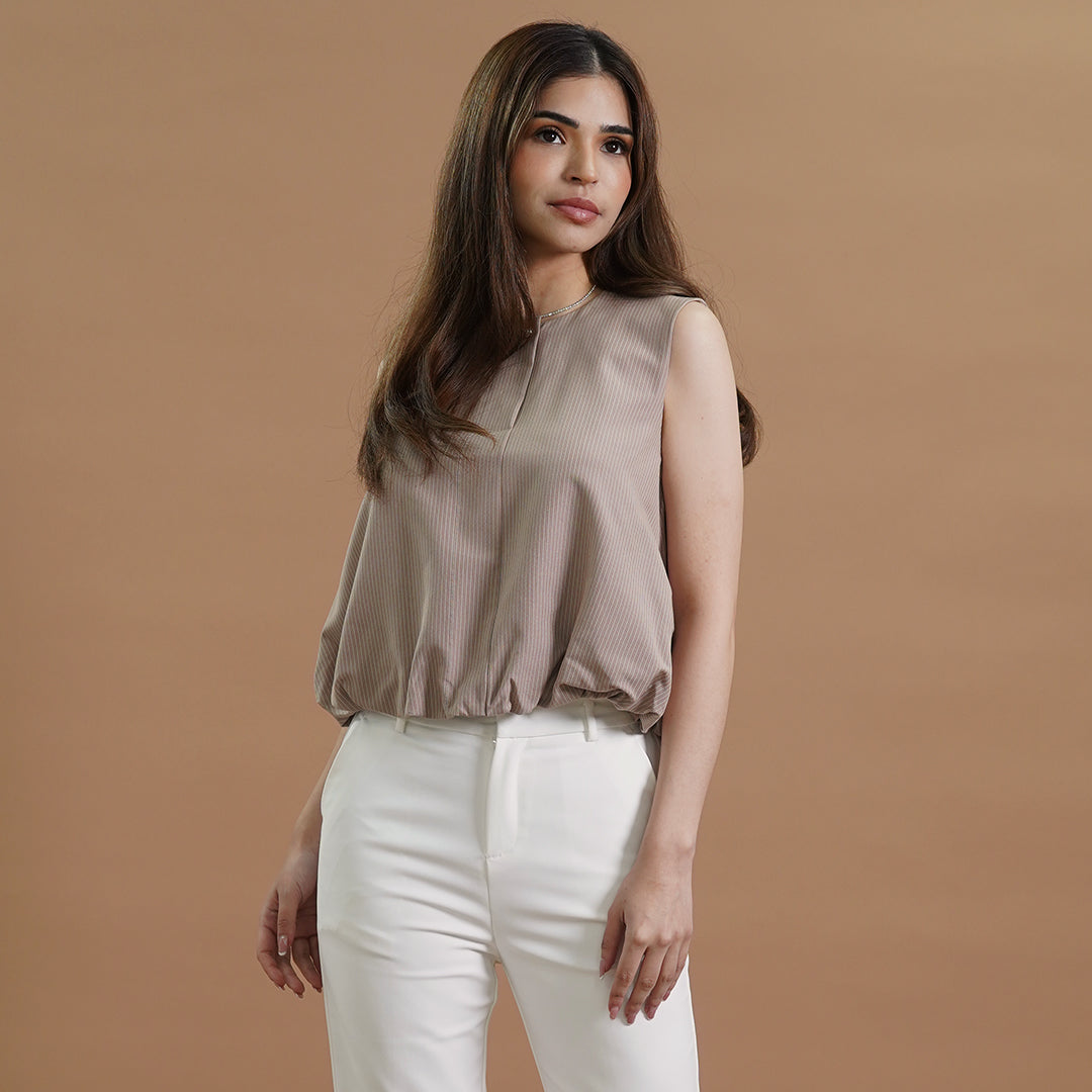 Ingrid Sleeveless Elastic-Hem Stripe Blouse