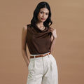 Irina Sleeveless Satin Draped Cowl Neck Blouse