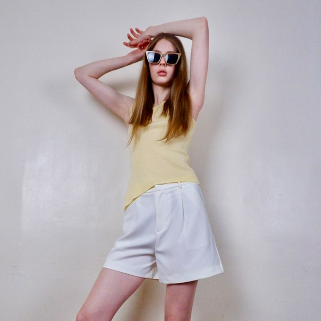 Cathy Fine Gauge Knit Sleeveless V-Neck Blouse
