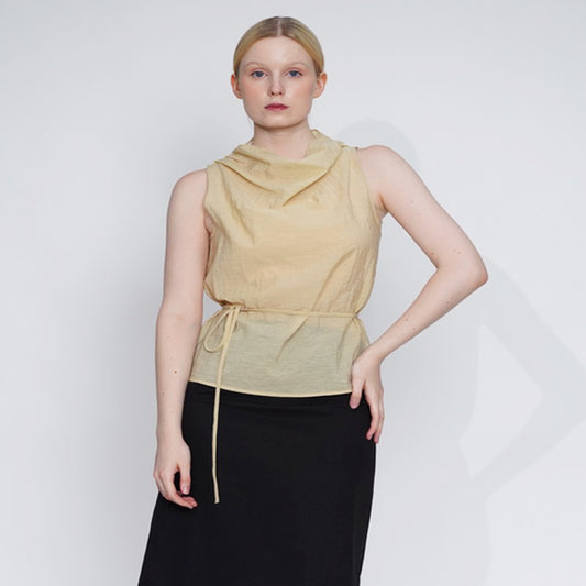 Gaiah Tie-Waist Cowl Neck Top