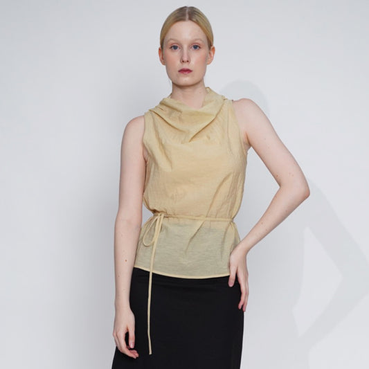 Gaiah Tie-Waist Cowl Neck Top