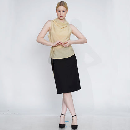 Gaiah Tie-Waist Cowl Neck Top
