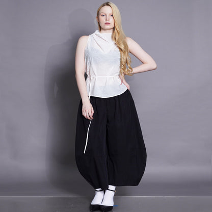 Gaiah Tie-Waist Cowl Neck Top