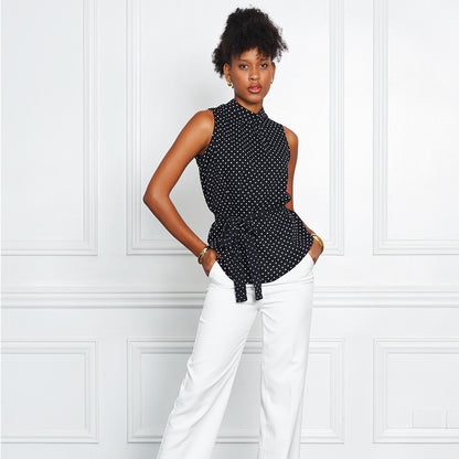 Jemelle Sleeveless Polka Dot Tie-Waist Blouse