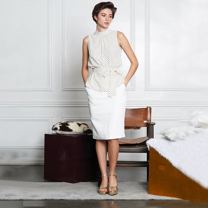 Jemelle Sleeveless Polka Dot Tie-Waist Blouse