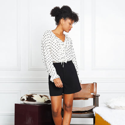 Jessica Polka Dot Ruffle Tie-Front Blouse