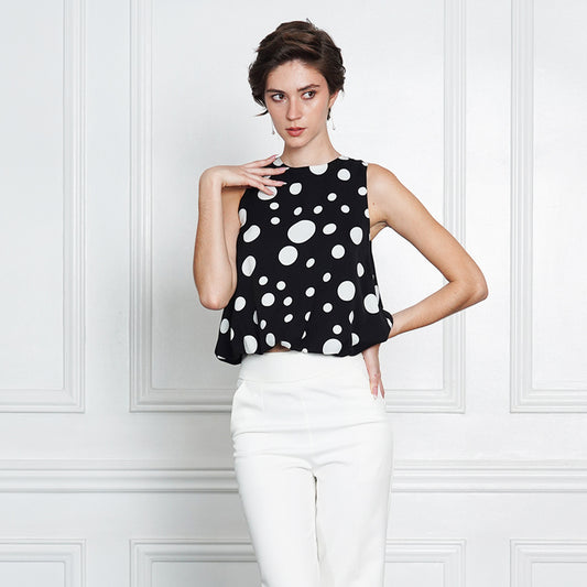 Jasmine Chic Polka Dot Sleeveless Swing Blouse