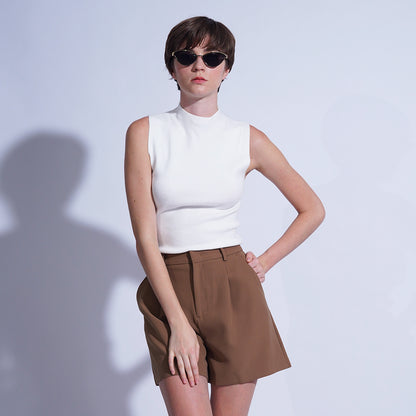 Delilah Sleeveless, High Mock Neck Knitted Top