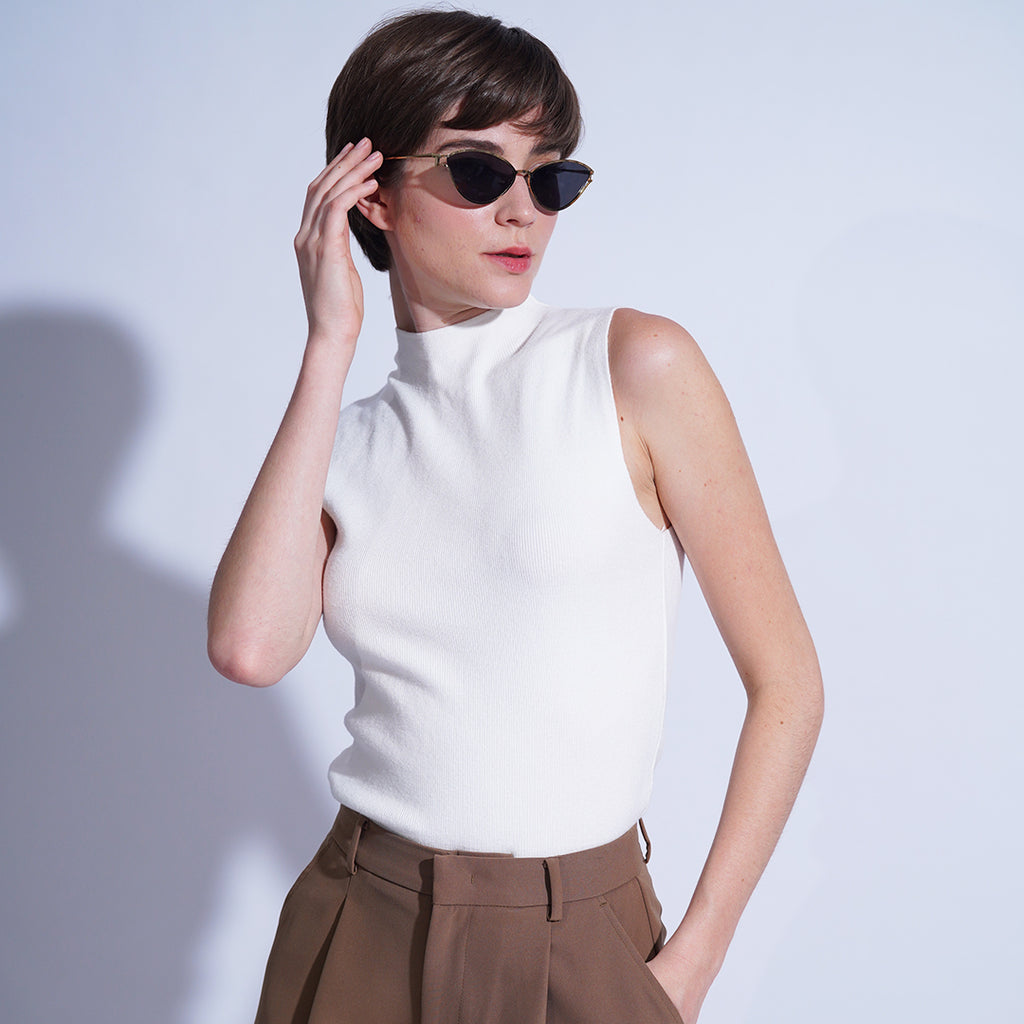 Delilah Sleeveless, High Mock Neck Knitted Top