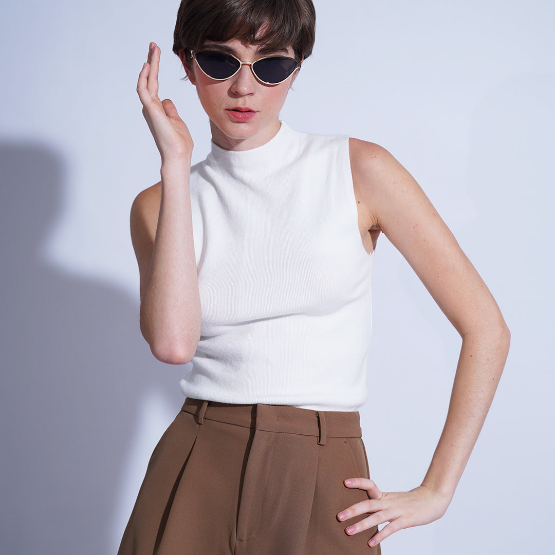 Delilah Sleeveless, High Mock Neck Knitted Top