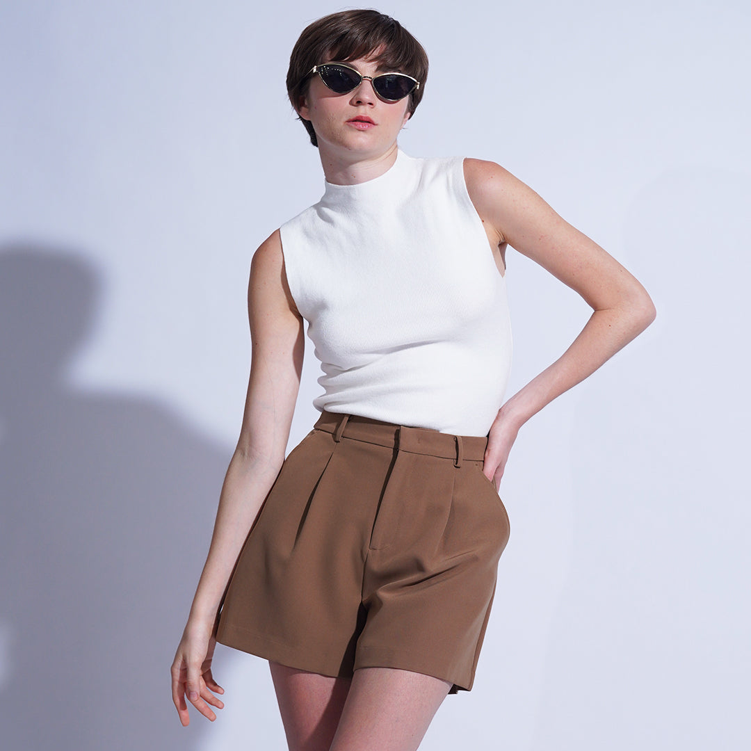 Delilah Sleeveless, High Mock Neck Knitted Top