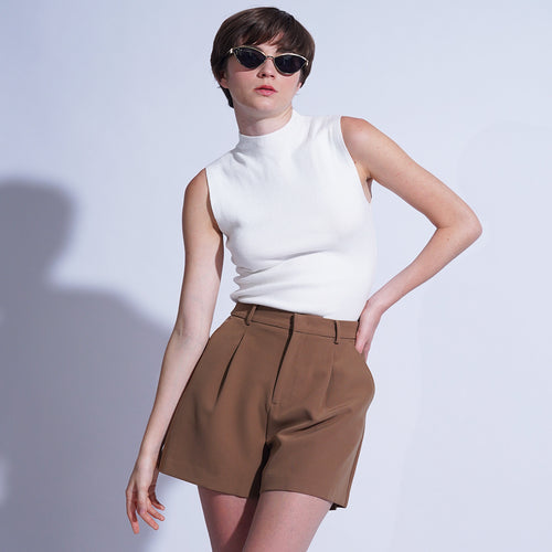 Delilah Sleeveless, High Mock Neck Knitted Top