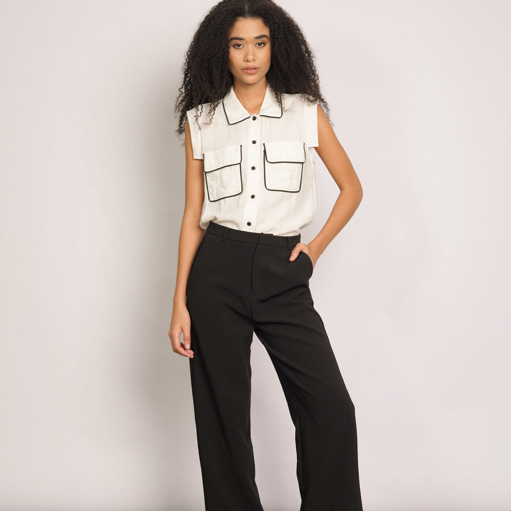 Katia Collared Top w/ Contrast Piping