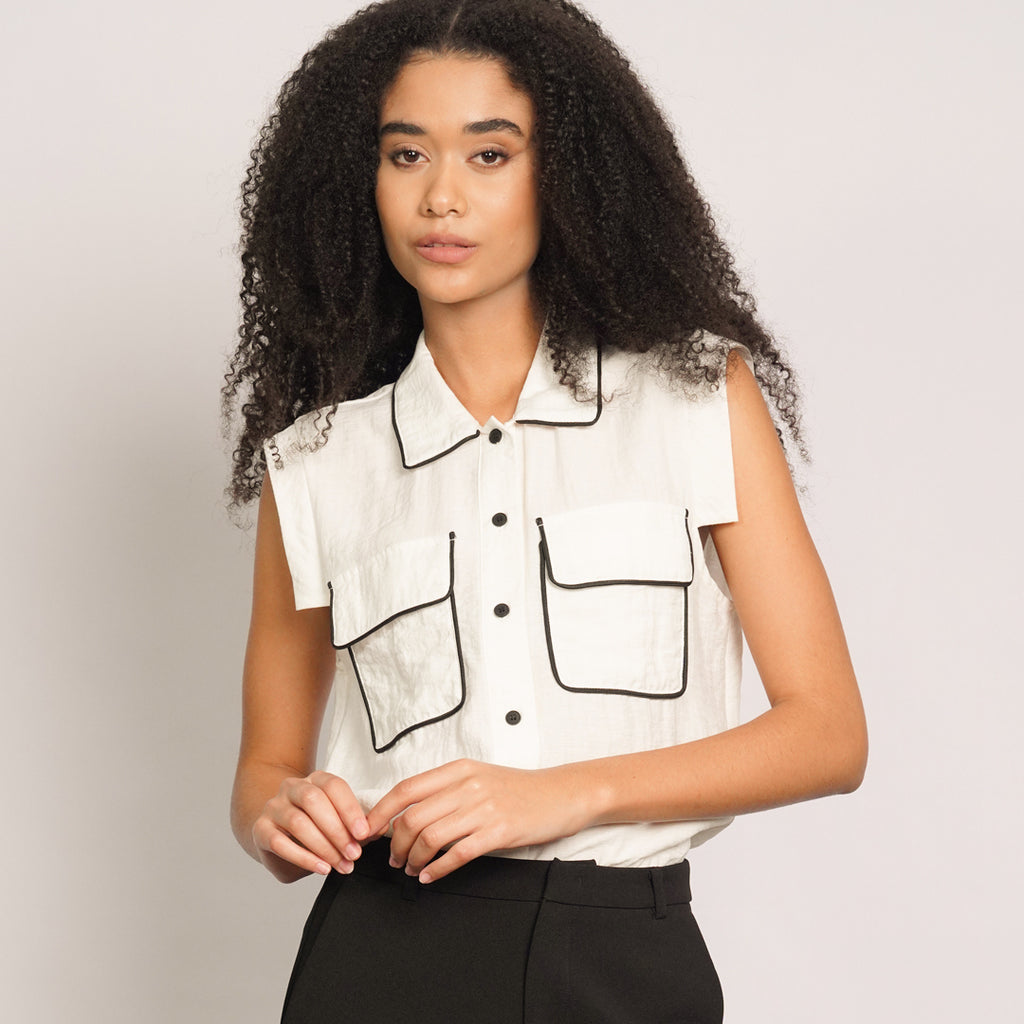 Katia Collared Top w/ Contrast Piping