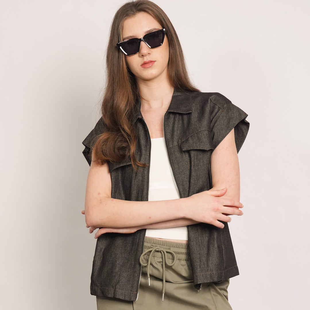 Kielo Sleeveless Denim Zip-Up Top