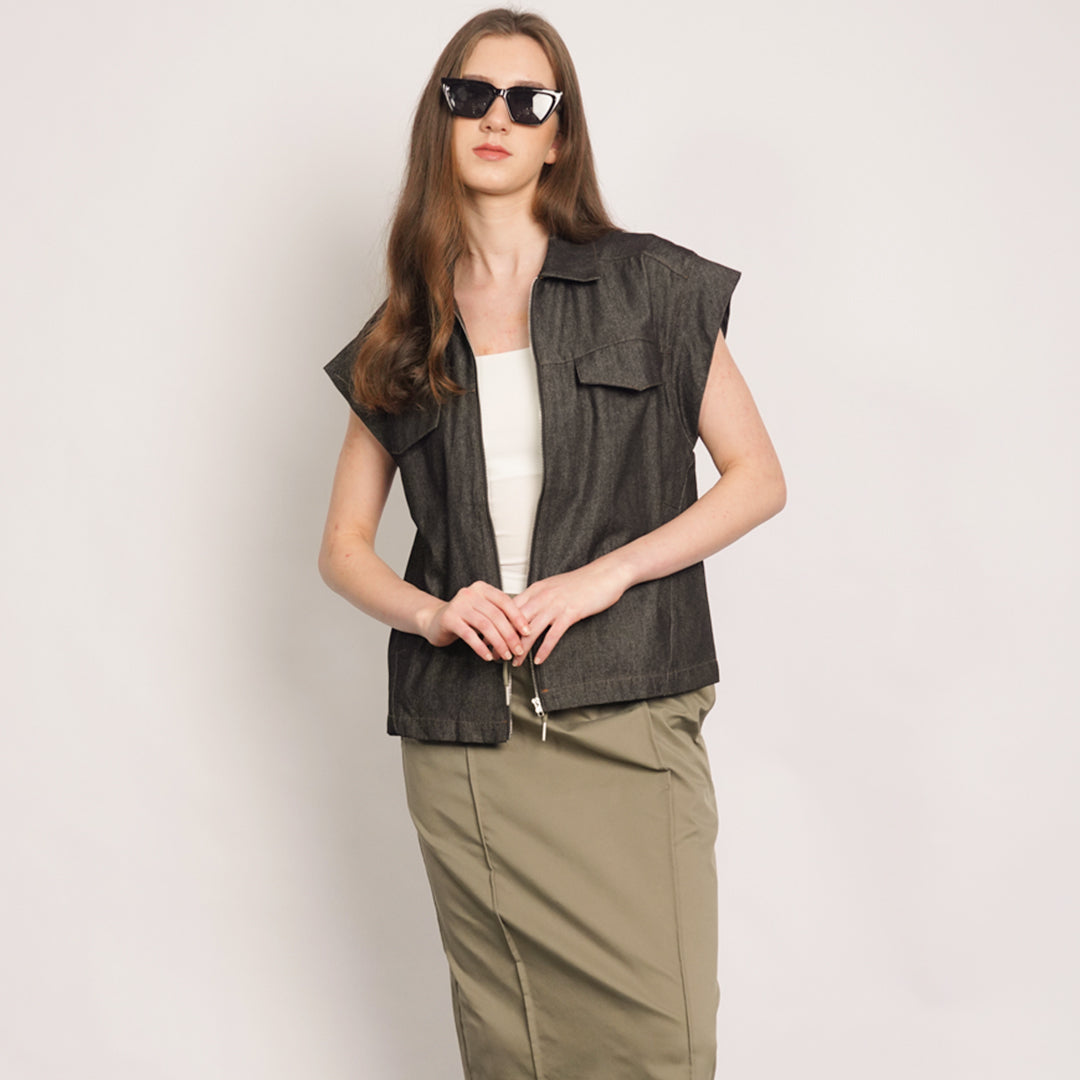 Kielo Sleeveless Denim Zip-Up Top