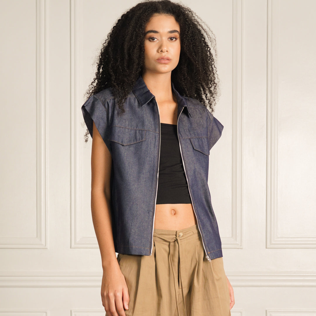 Kielo Sleeveless Denim Zip-Up Top