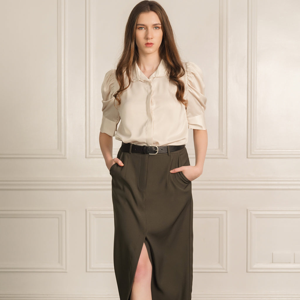 Lhara Puff Slleeves Collared Top