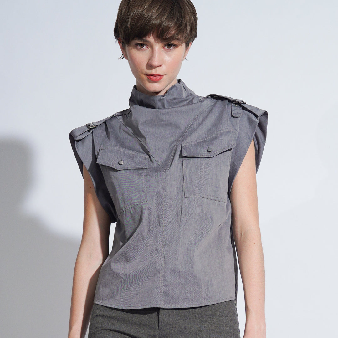 Bev Cowl Neck Buckle Shoulder Top